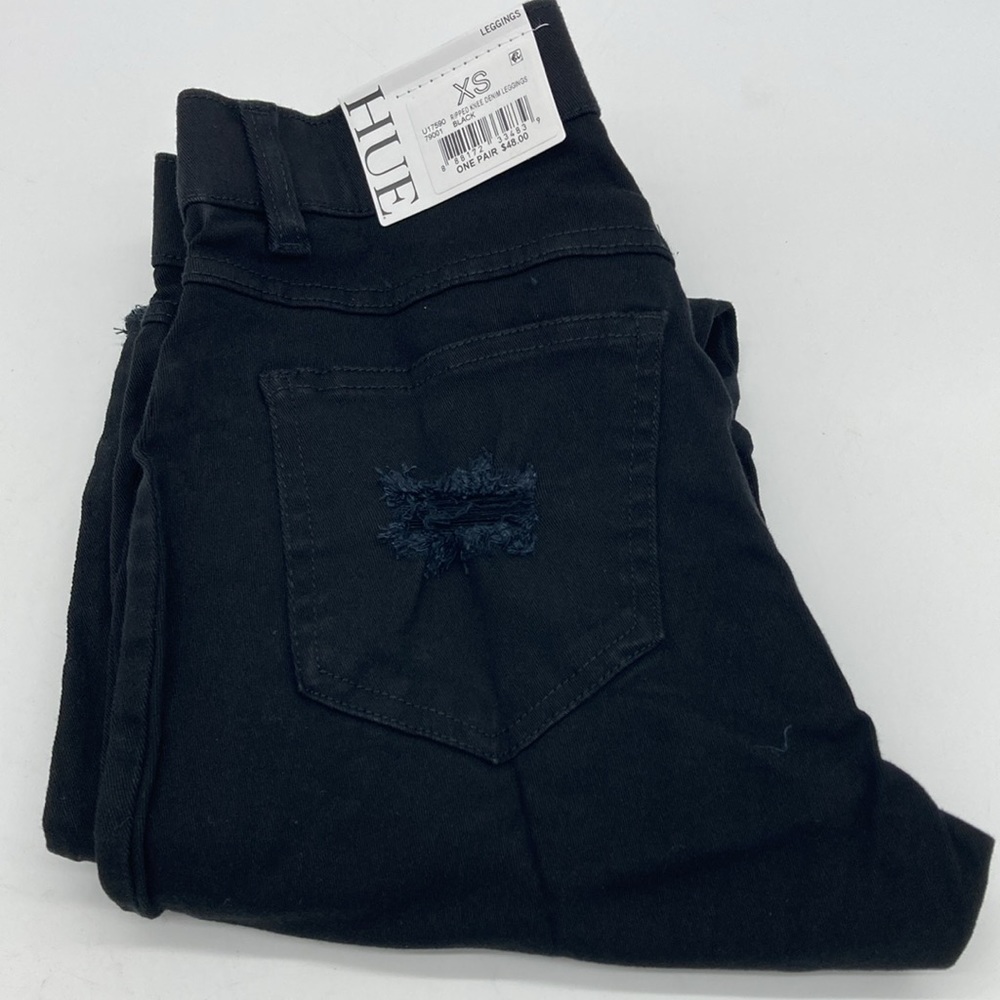 HUE ‘ripped knee denim leggings’ - black